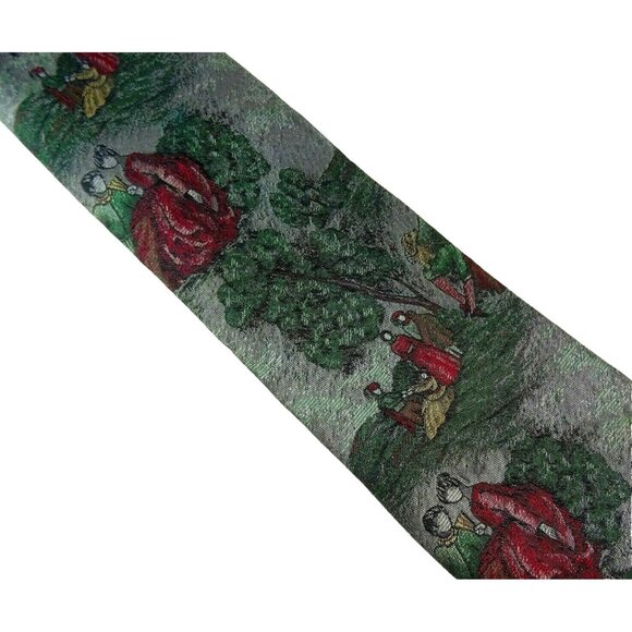 Classical Garden Picnic Silk Tie Necktie Made in Italy Silver Gray Green Red - Picture 1 of 3